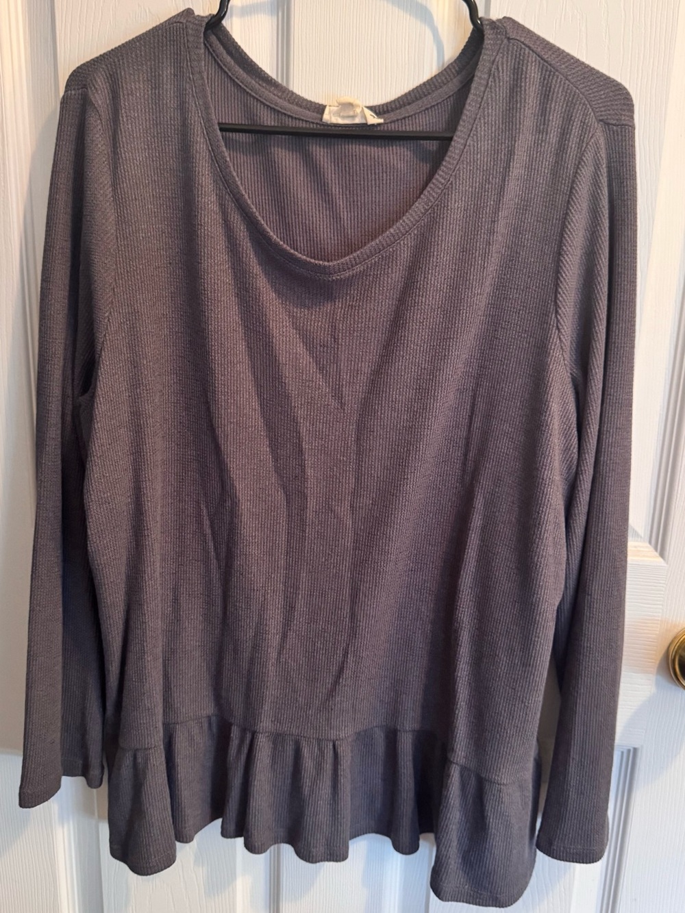 Jane and Delancey Gray Waffle Knit Peplum Long Sleeve Top